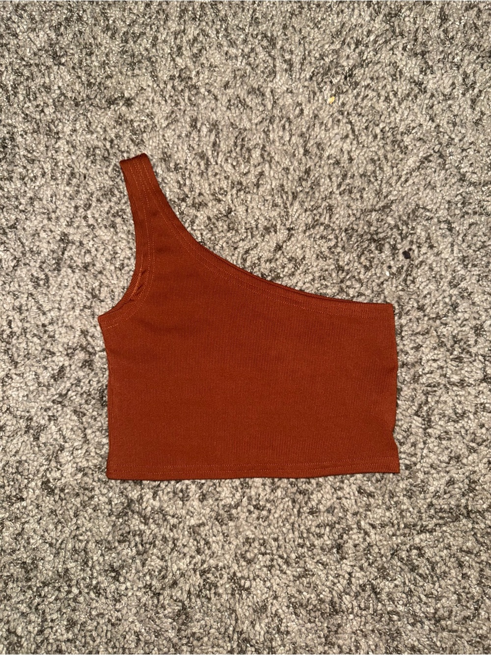 Asymmetrical One-Shoulder Ribbed Crop Top - Rust